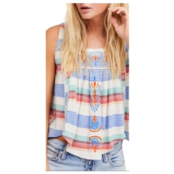 Free People Embroidered, Vintage style Striped Tank | New without tags | M - Picture 1 of 9